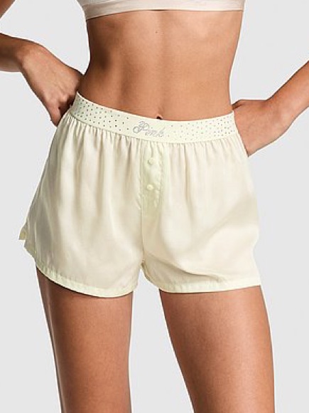 Victoria's Secret Pink Silky Sleep Shine Boxy Pajama Shorts Rhinestone